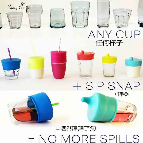 Creative Silicone Kids Baby Sippy Lids Reuseable Silicone Stretchable Leakproof Cup for kids Water Bottle Accessories