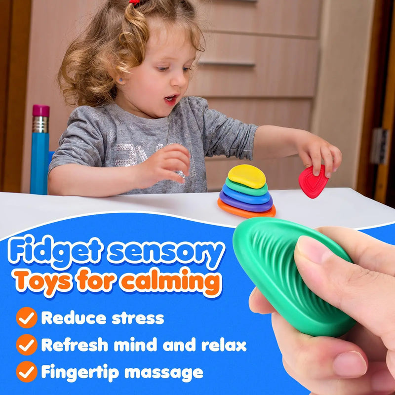 Fidget Toys Adults Sensory Silicone Stone 6 Pack Textured for Autism Kids Calming Down Fidget Stress Relief Toys