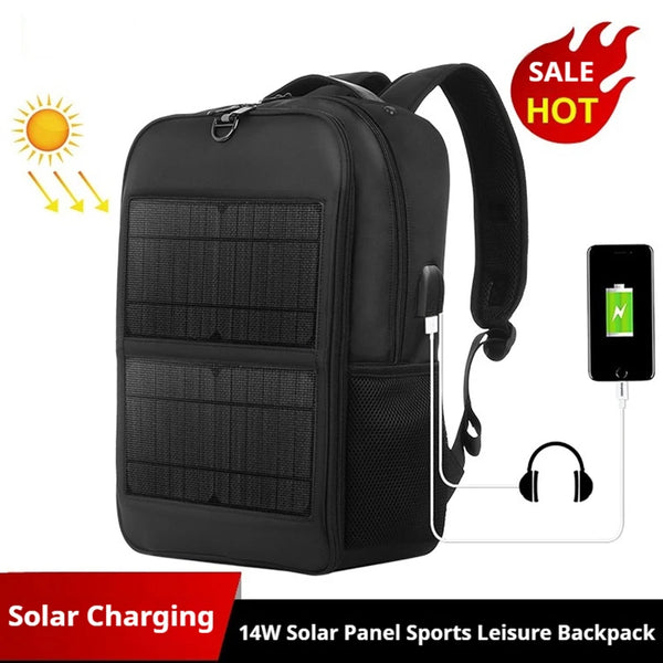 Water-repellent nylon solar charging backpack travel outdoor sports .